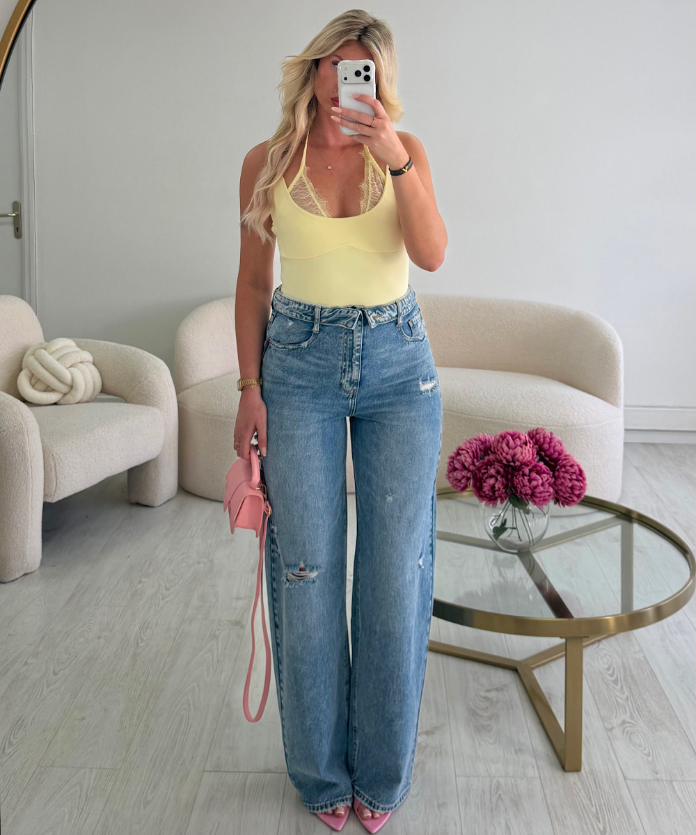 Jeans bleu foncé retroussé troué - DRESS DESIREE