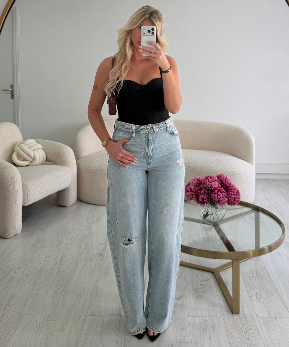 Jeans bleu clair retroussé troué - DRESS DESIREE