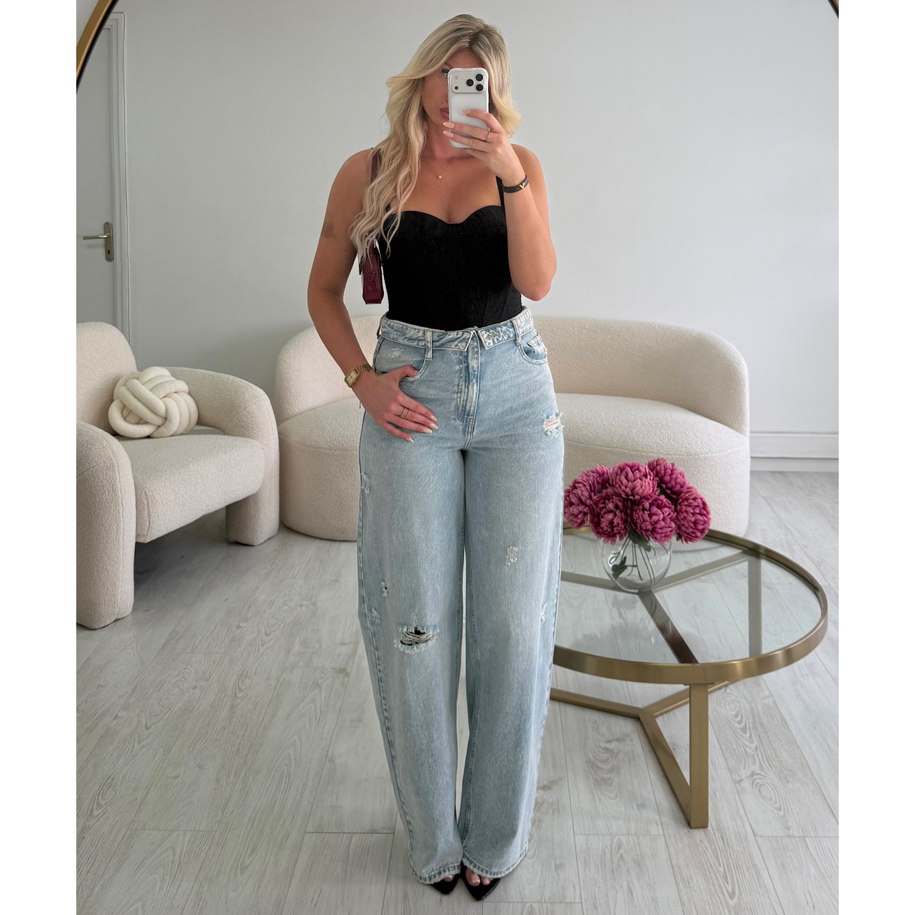 Jeans bleu clair retroussé troué - DRESS DESIREE