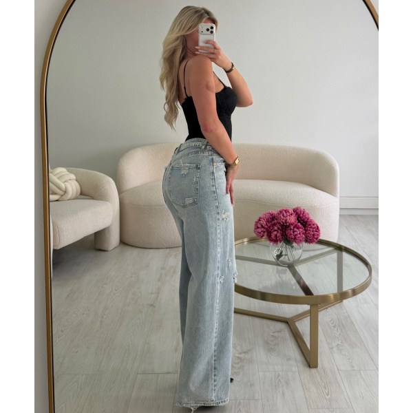 Jeans bleu clair retroussé troué - DRESS DESIREE