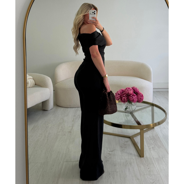 Top lin noir drapé asymétrique - DRESS DESIREE