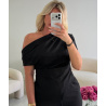 Top lin noir drapé asymétrique - DRESS DESIREE
