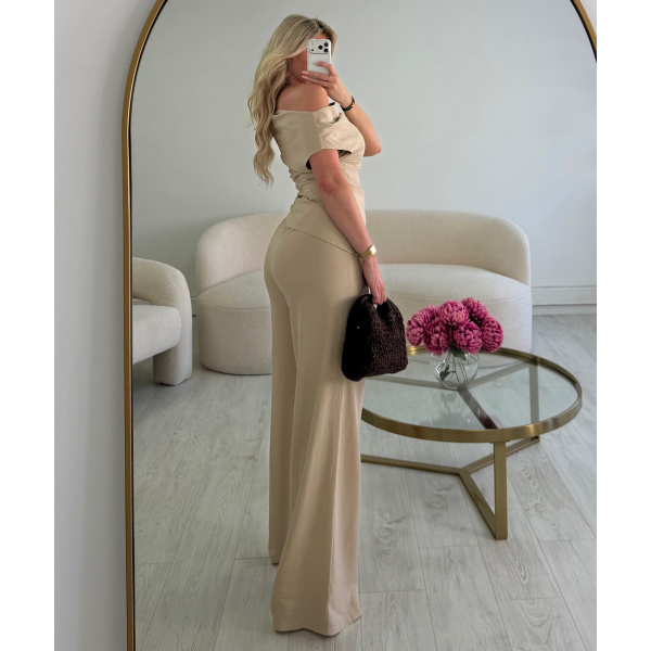 Top lin beige drapé asymétrique - DRESS DESIREE