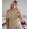 Top lin beige drapé asymétrique - DRESS DESIREE