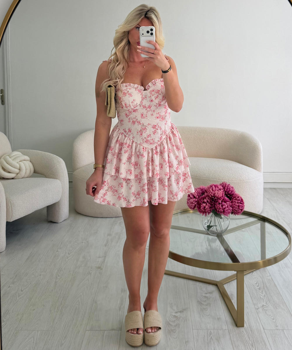 Short pink floral dress - DRESS DESIREE
