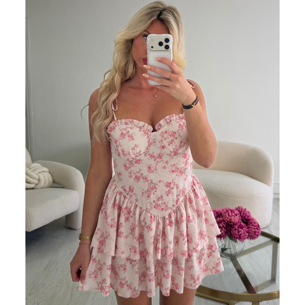 Robe courte fleurie rose -  DRESS DESIREE
