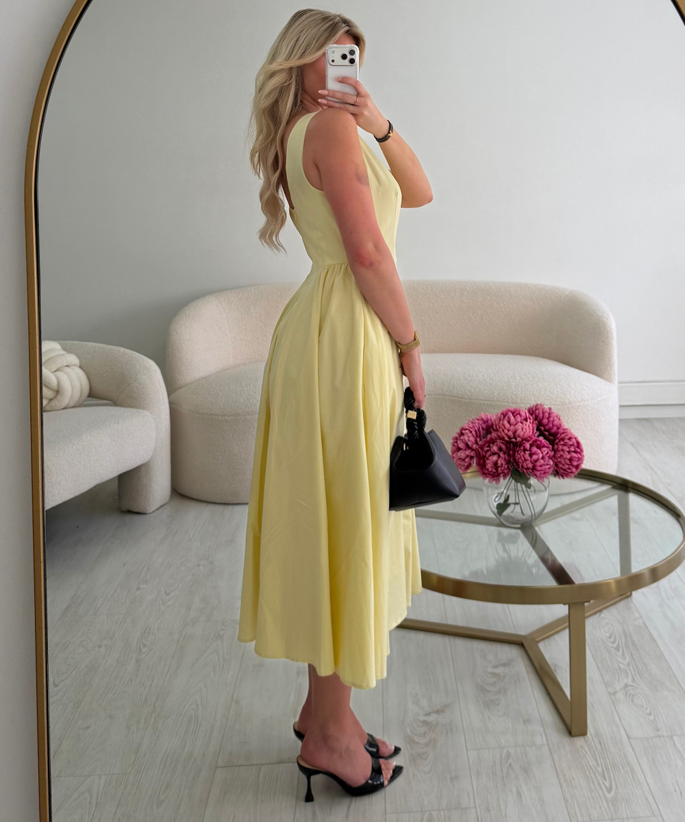 Yellow cotton midi dress