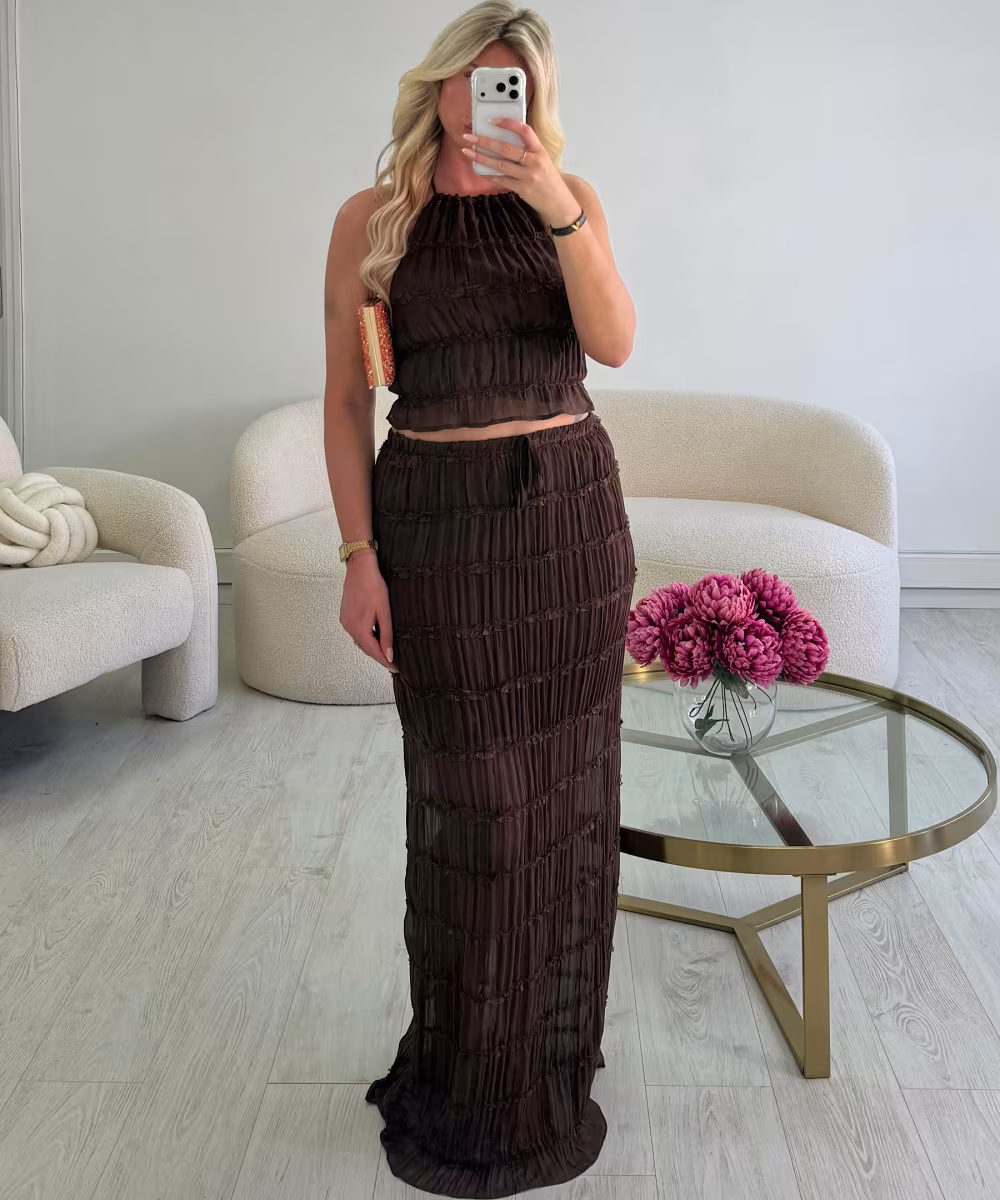 Ensemble jupe longue texturé choco - DRESS DESIREE
