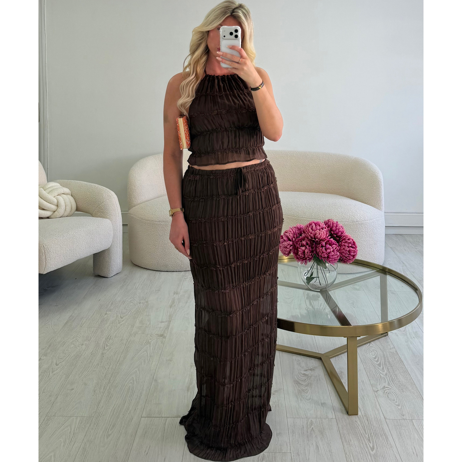 Ensemble jupe longue texturé choco - DRESS DESIREE