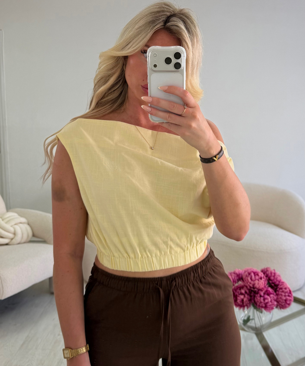 Top asymétrique coton jaune pastel