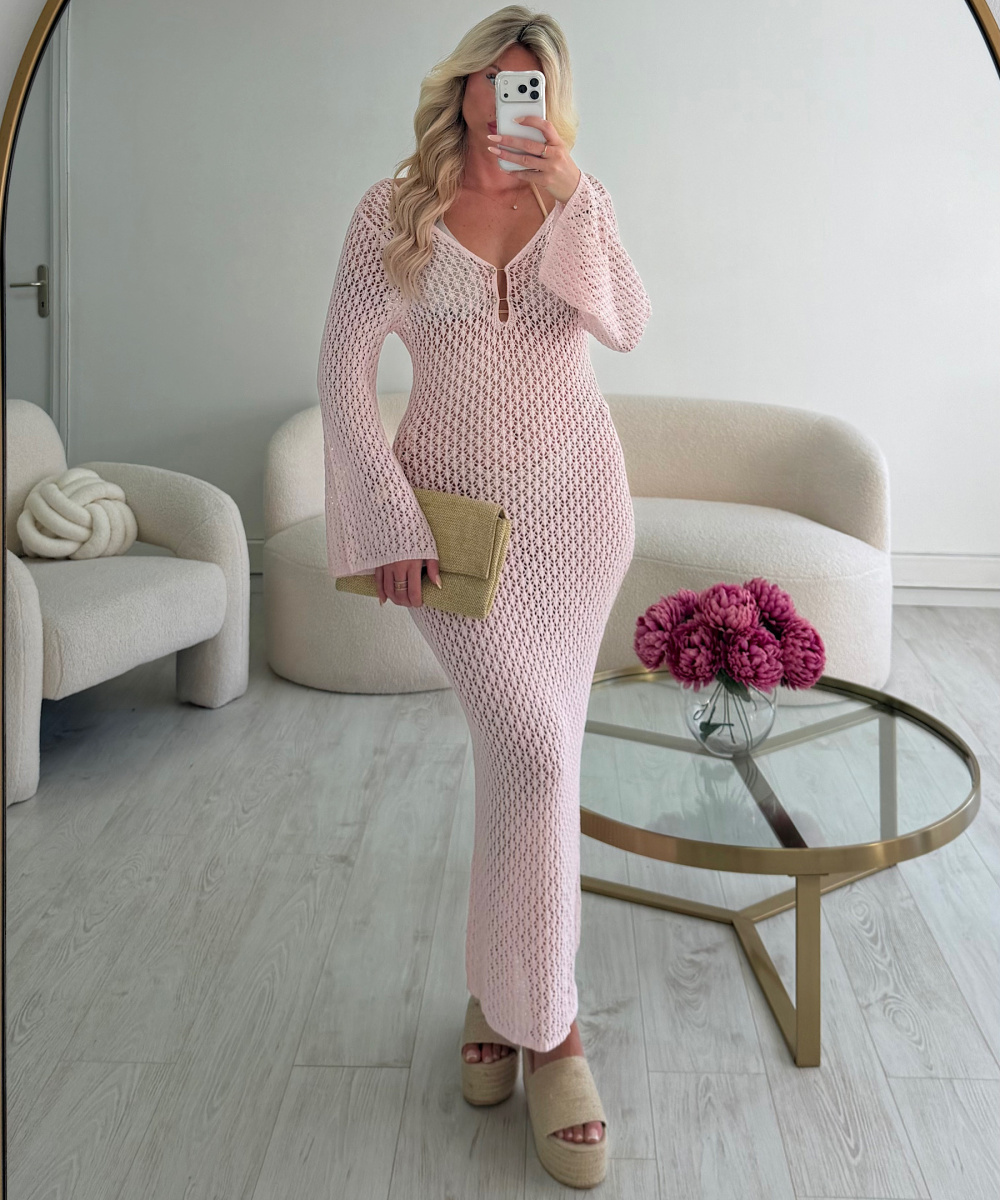 Robe longue crochet rose pastel - DRESS DESIREE