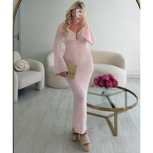 Robe longue crochet rose pastel - DRESS DESIREE