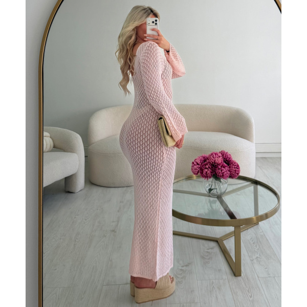 Robe longue crochet rose pastel - DRESS DESIREE