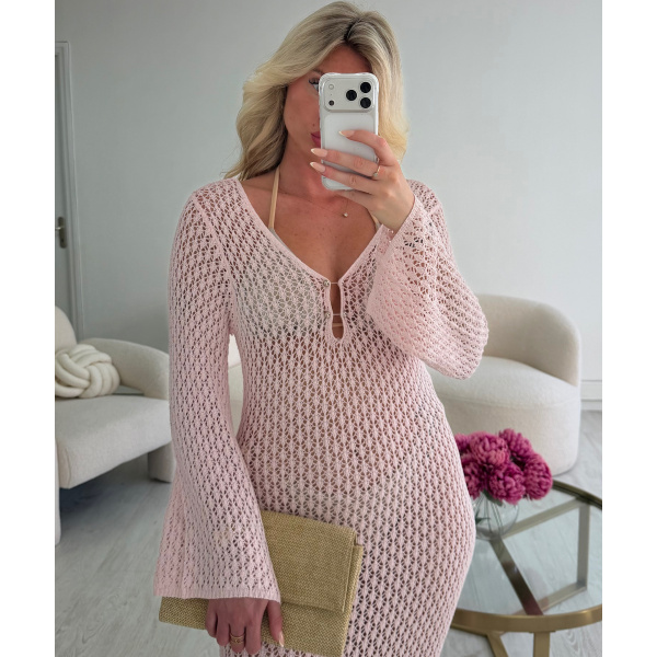 Robe longue crochet rose pastel - DRESS DESIREE