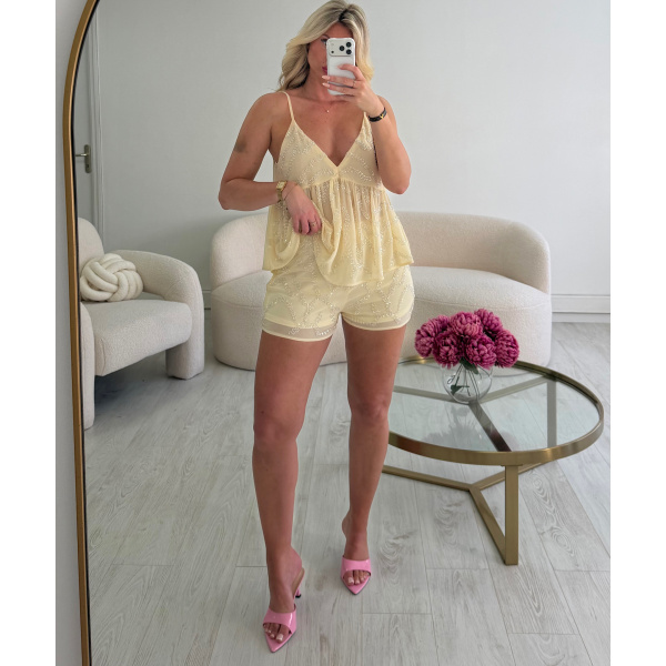 Ensemble short sequins jaune pastel - DRESS DESIREE