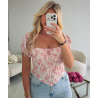 Top corset fleurs rose manches bouffantes - DRESS DESIREE