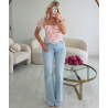 Pink floral corset top with puff sleeves - DRESS DESIREE