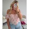 Top corset fleurs rose manches bouffantes - DRESS DESIREE