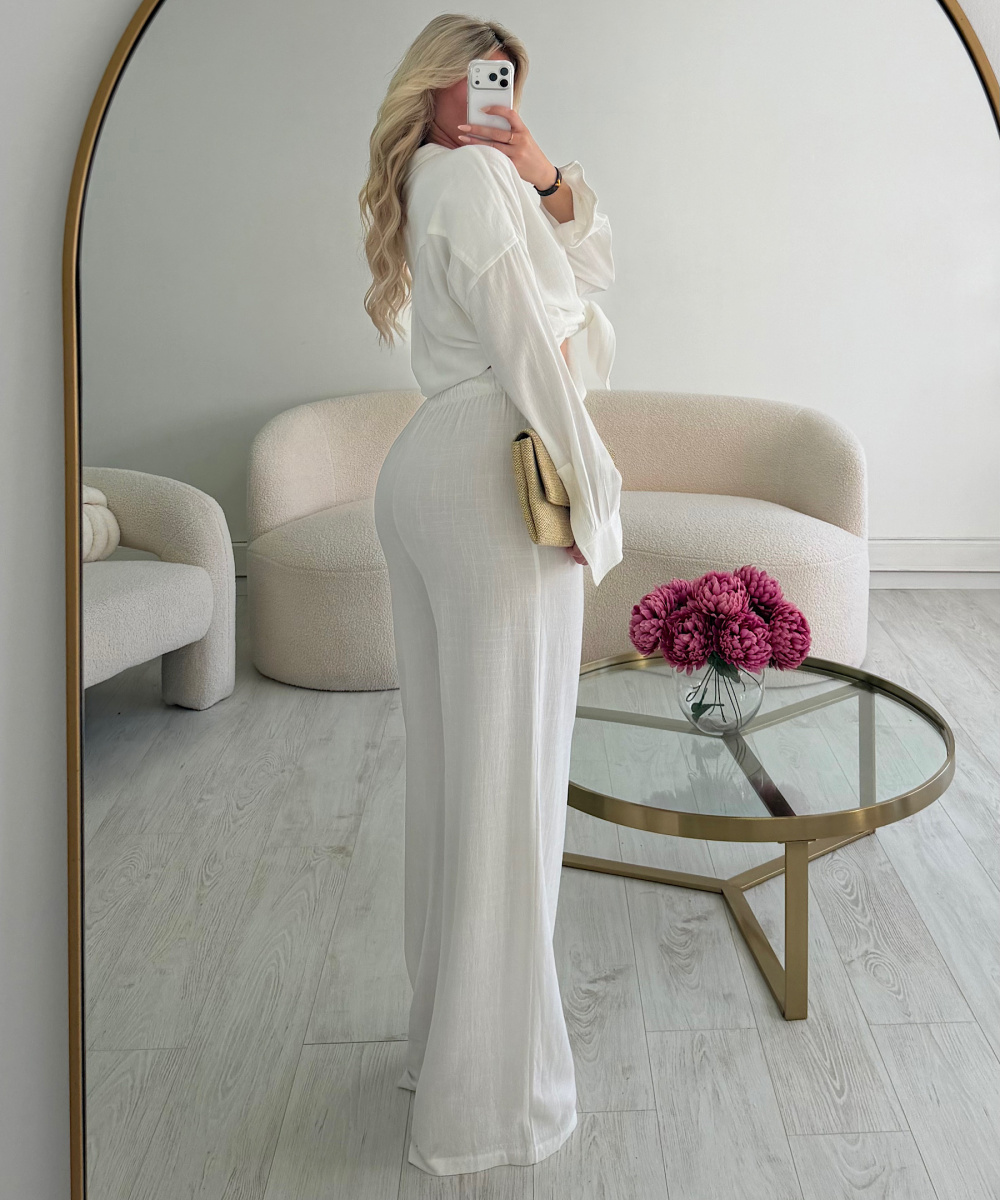 Pantalon lin blanc tall