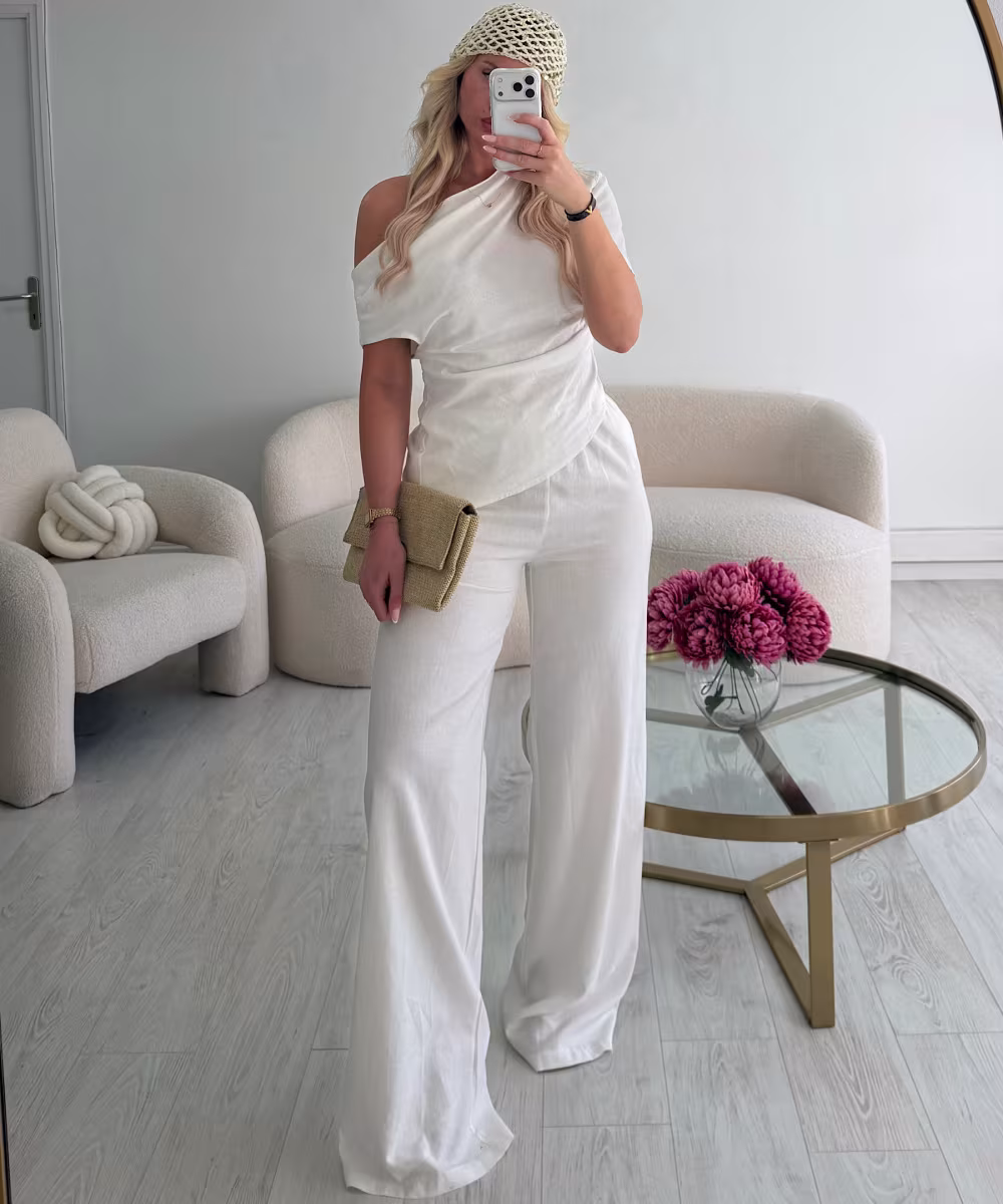 Pantalon lin extra extra long blanc DRESS DESIREE