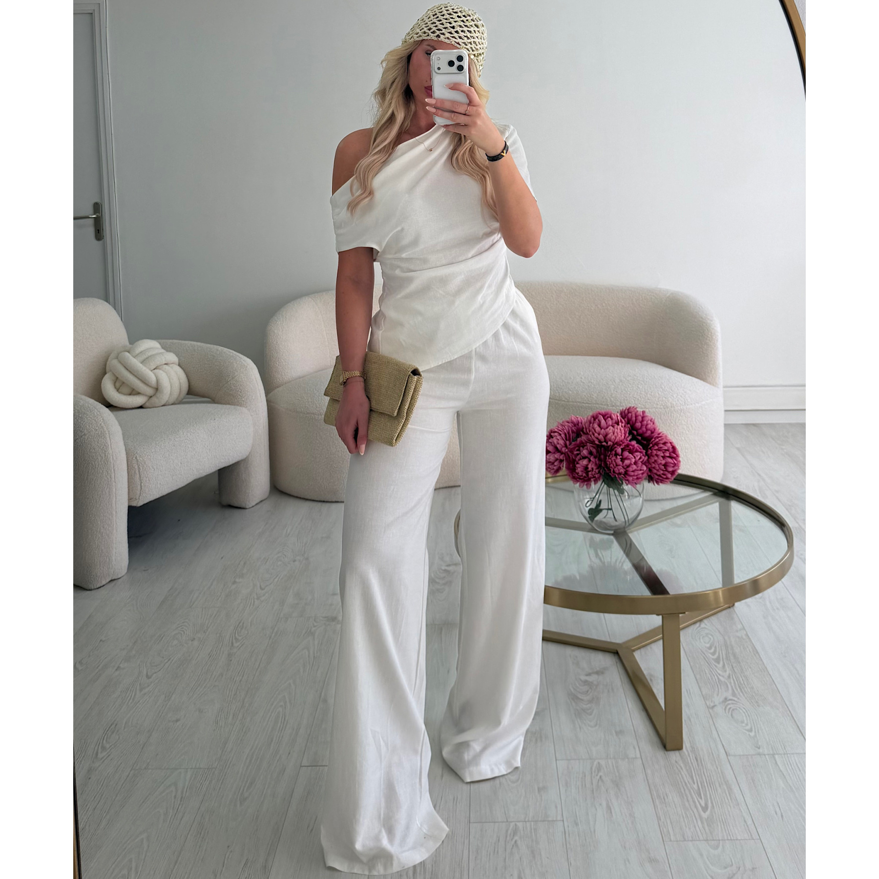 Pantalon lin extra extra long blanc DRESS DESIREE