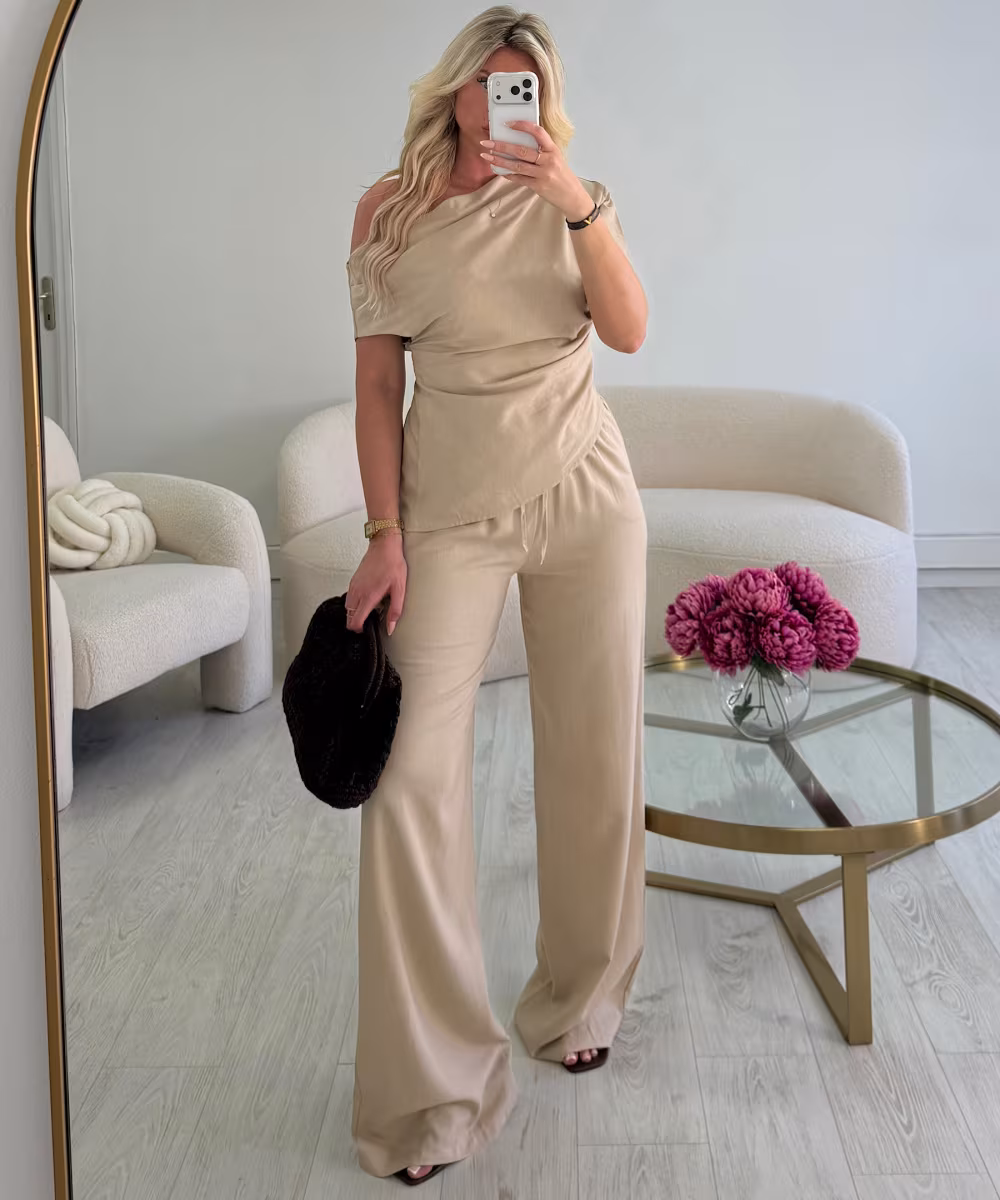 Pantalon lin extra extra long beige- DRESS DESIREE