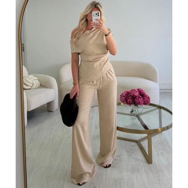 Pantalon lin extra extra long beige- DRESS DESIREE