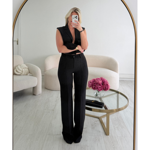 High-waisted heather black  couture pants