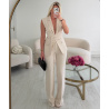 High-waisted heather creamy  couture pants