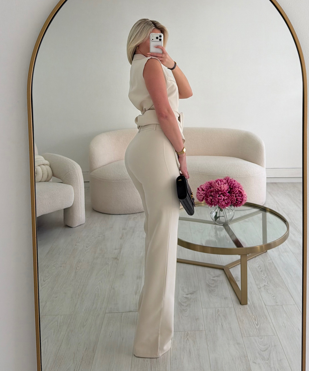 Pantalon Tall couture taille haute crème