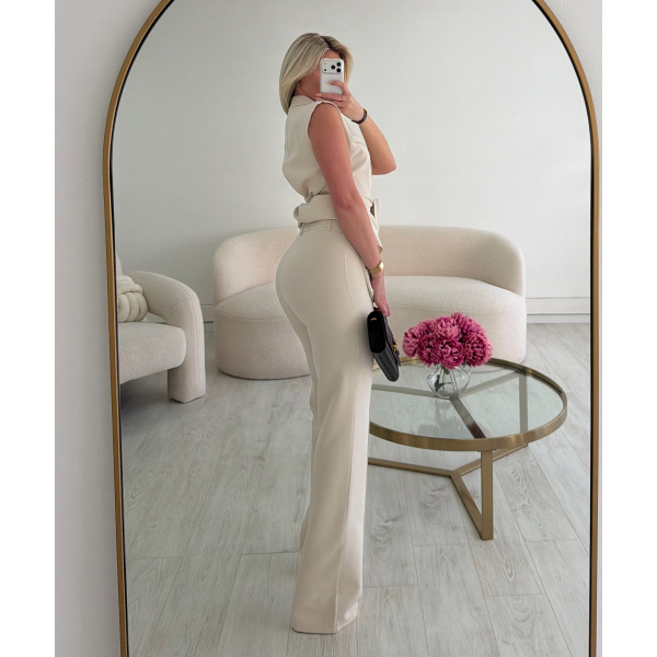 Pantalon couture taille haute crème - DRESS DESIREE