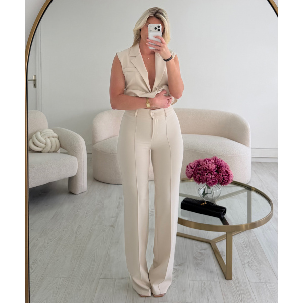 Pantalon couture taille haute crème - DRESS DESIREE
