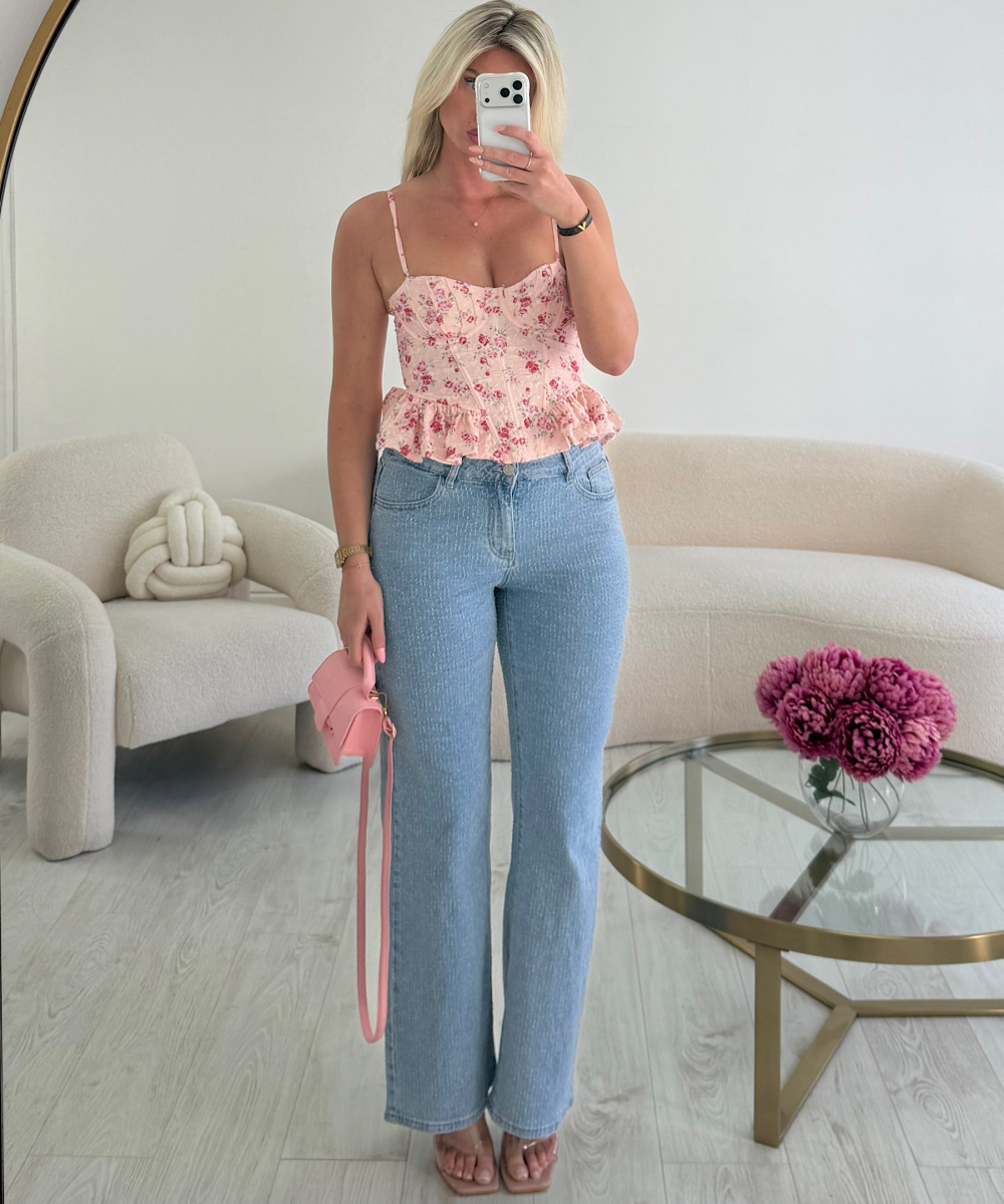 Jeans mom droit texturé bleu - DRESS DESIREE