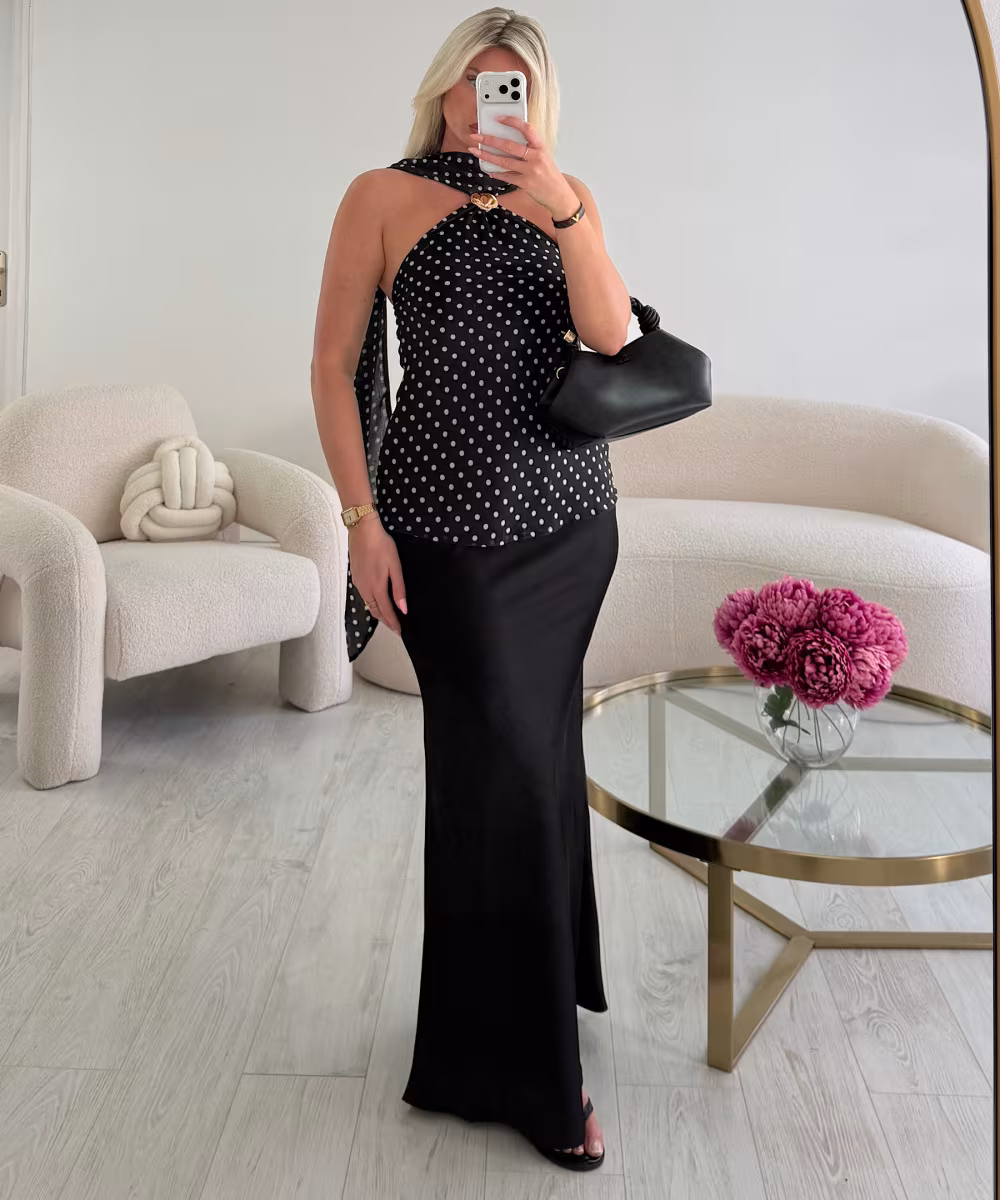 Jupe longue satin noire - DRESS DESIREE