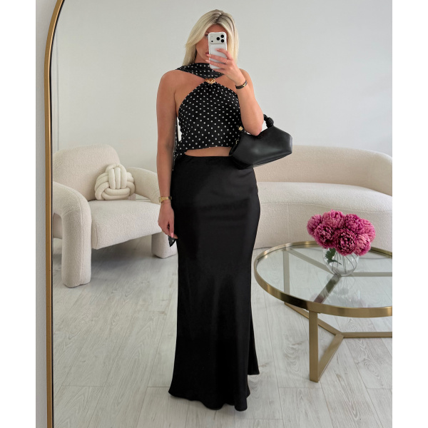 Jupe longue satin noire - DRESS DESIREE