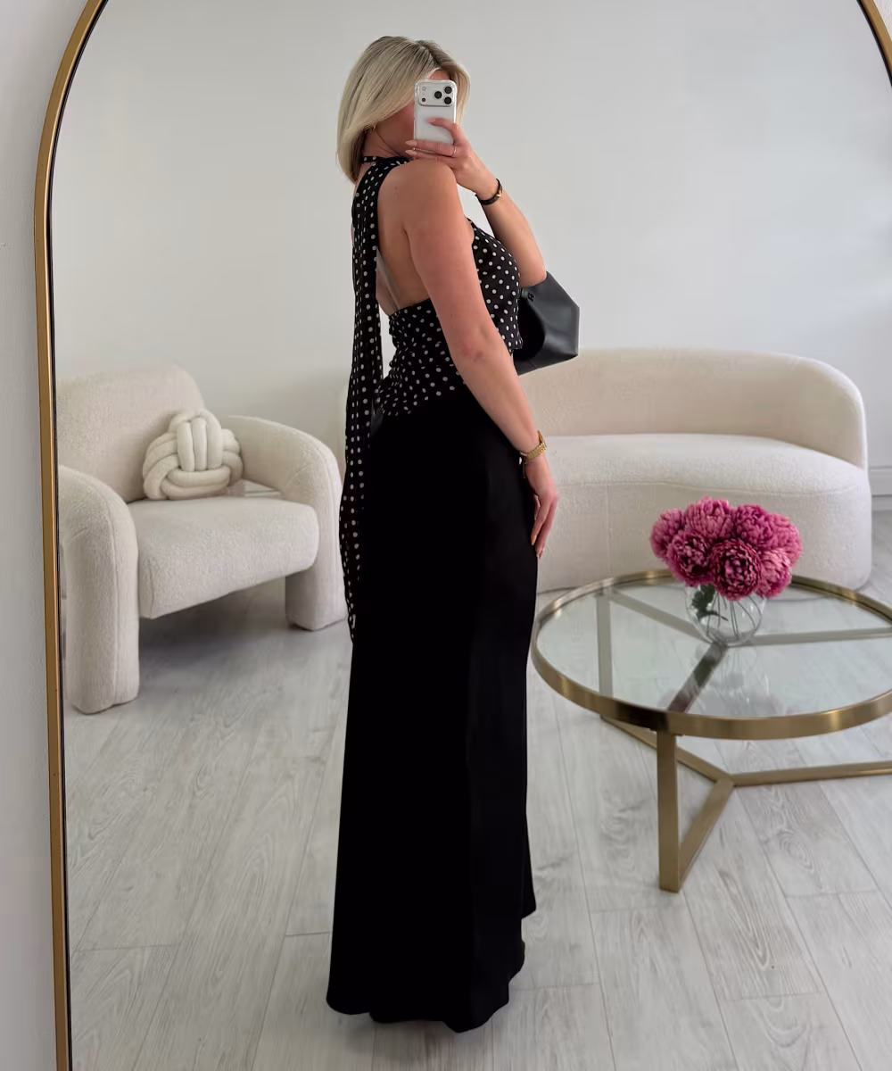 Long black satin skirt
