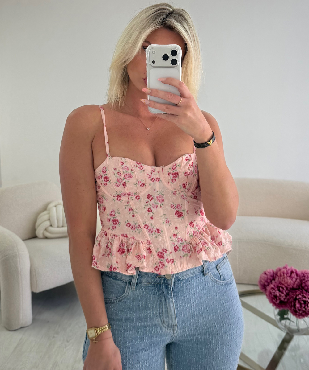 Top corset fleurs rose peplum - DRESS DESIREE