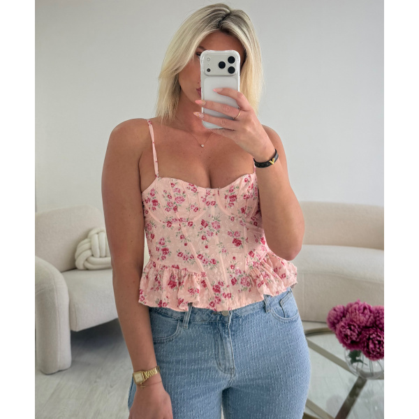 Top corset fleurs rose peplum - DRESS DESIREE