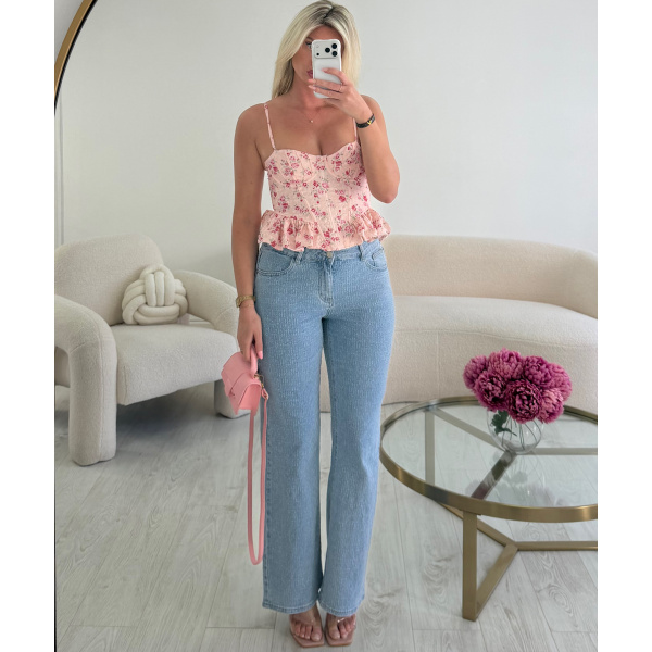 Top corset fleurs rose peplum - DRESS DESIREE