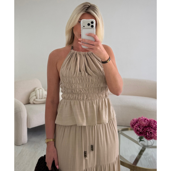 Ensemble jupe lin beige bijoux - DRESS DESIREE