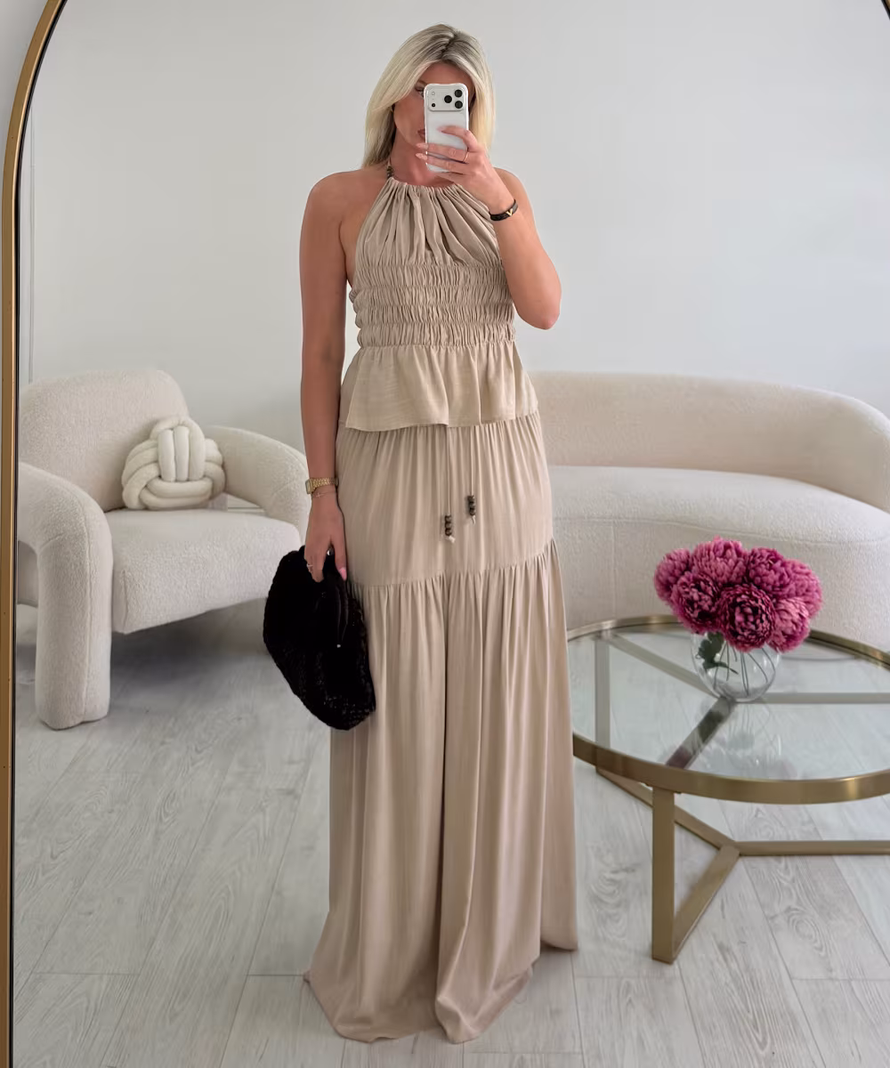 Ensemble jupe lin beige bijoux - DRESS DESIREE