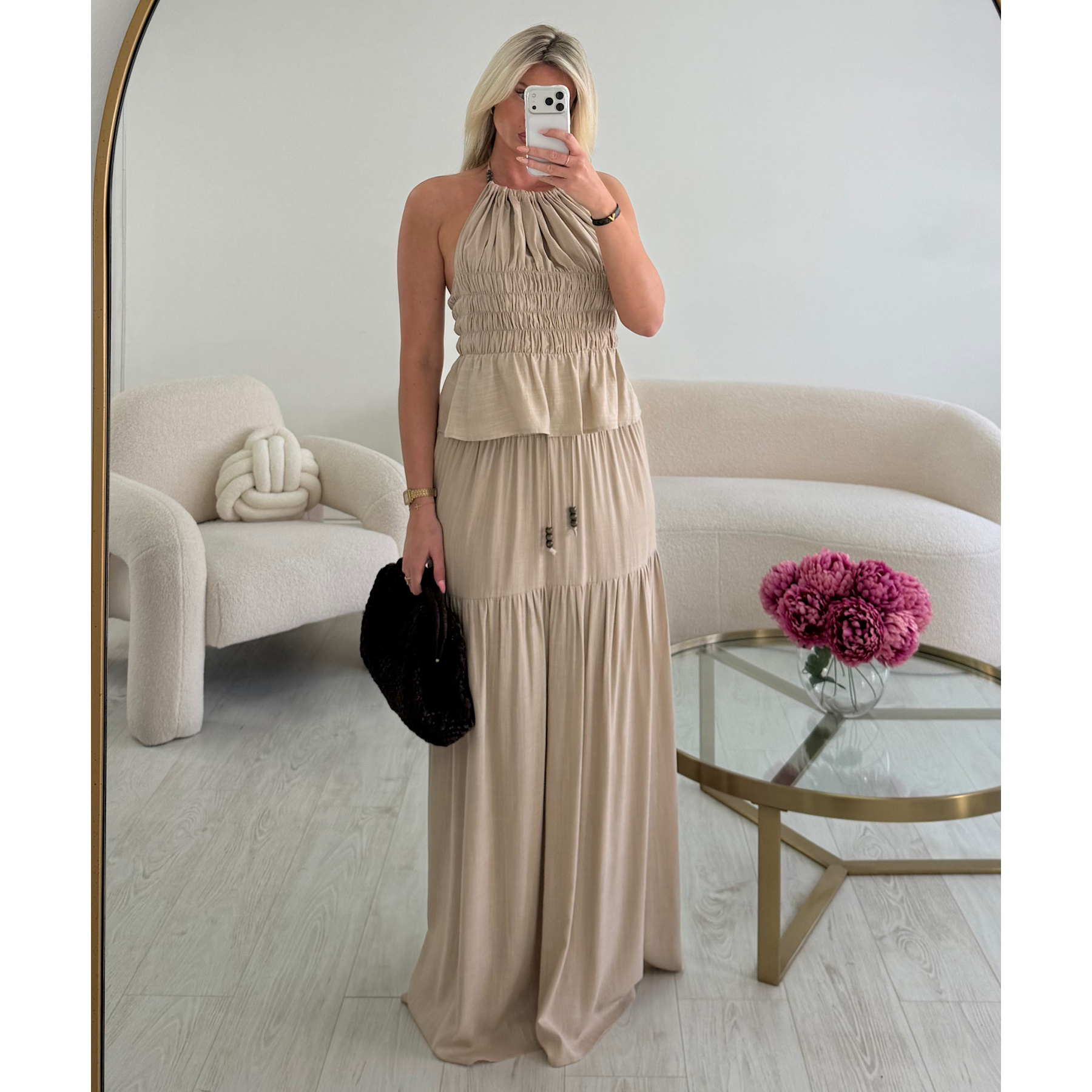 Ensemble jupe lin beige bijoux - DRESS DESIREE