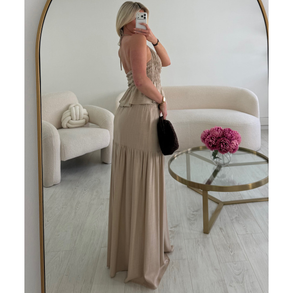 Ensemble jupe lin beige bijoux - DRESS DESIREE
