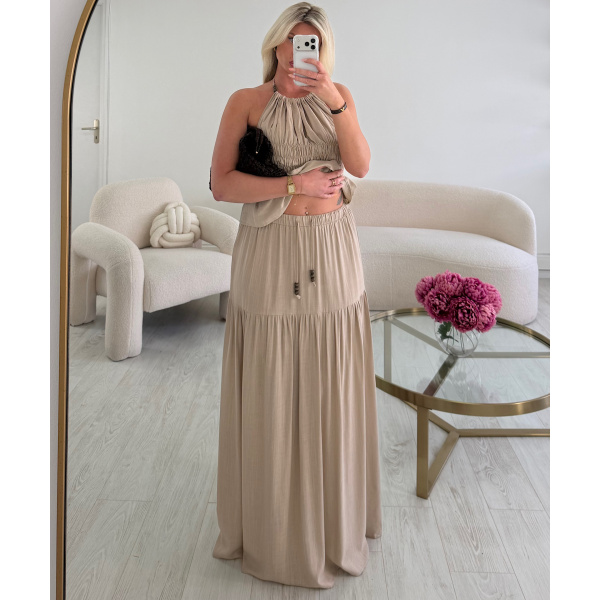 Ensemble jupe lin beige bijoux - DRESS DESIREE