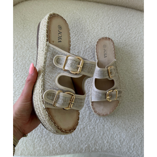 Sandales lin compensée crème