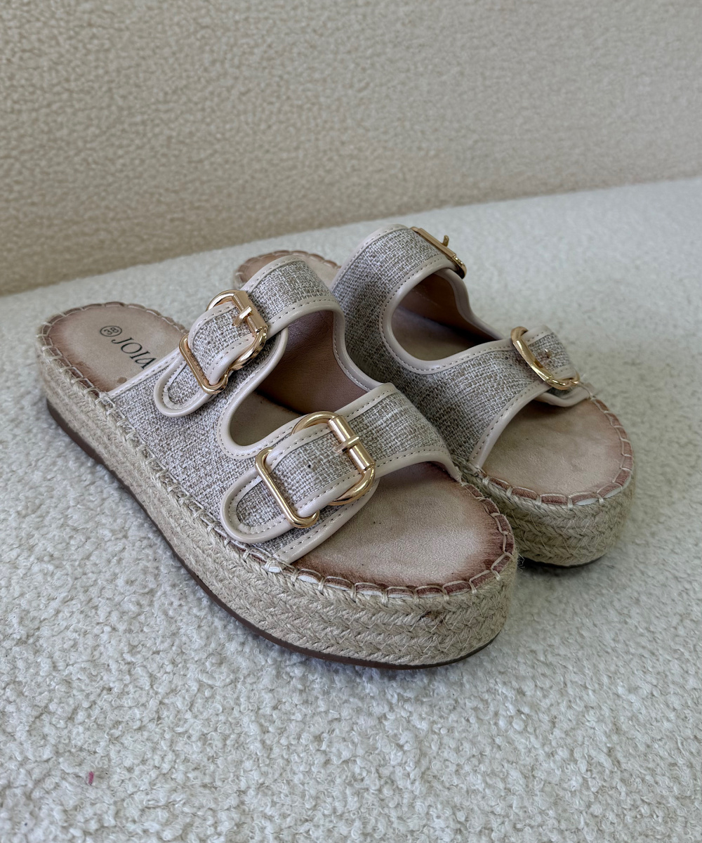 Sandales lin compensée crème