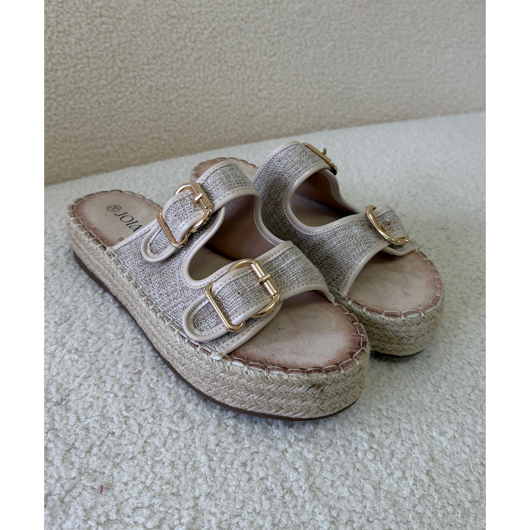 Sandales lin compensée crème
