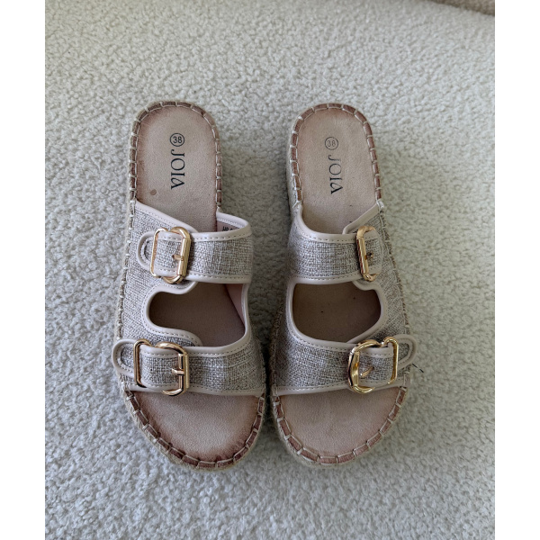 Sandales lin compensée crème