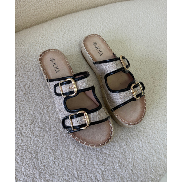 Sandales lin compensée black