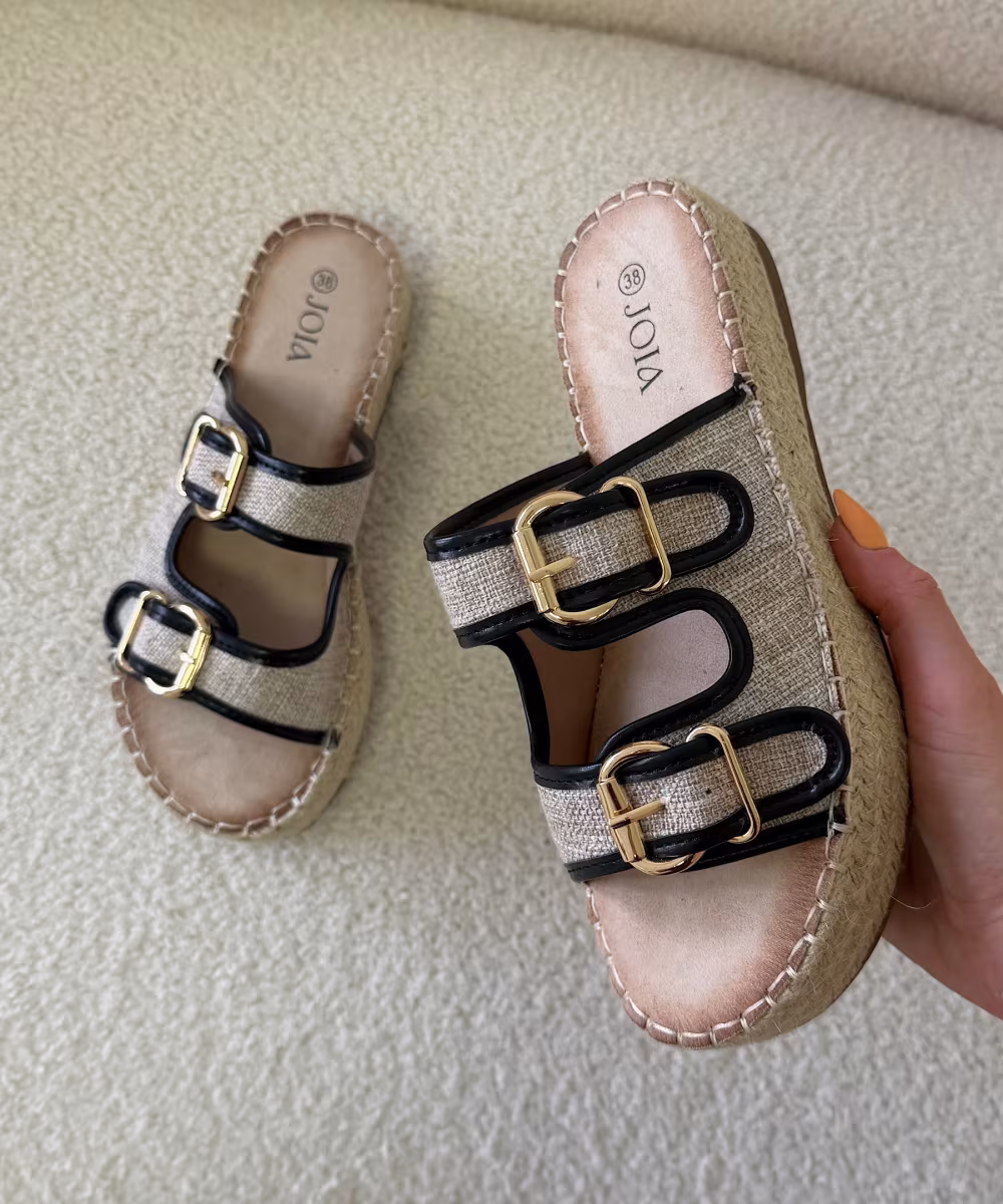 black linen wedge sandals